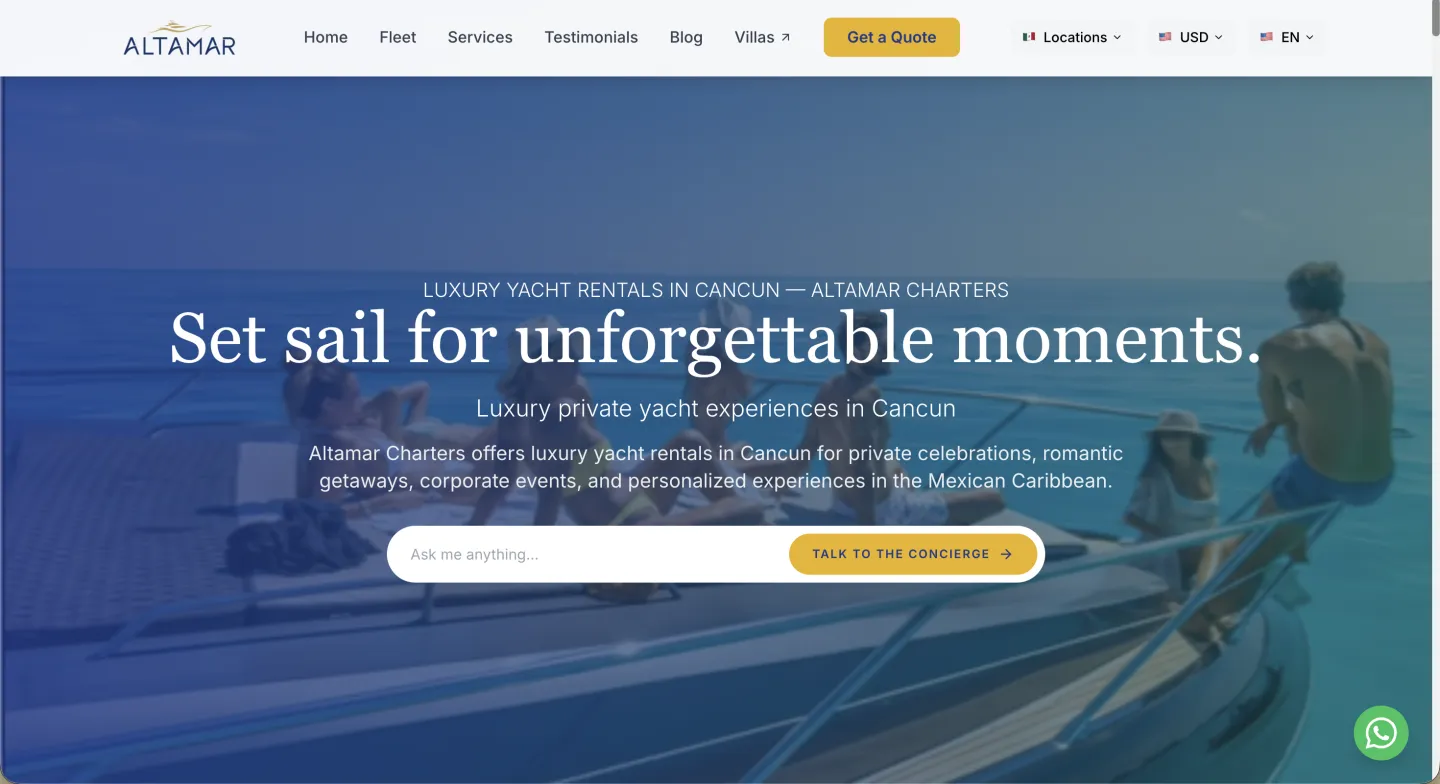 Altamar Charters homepage